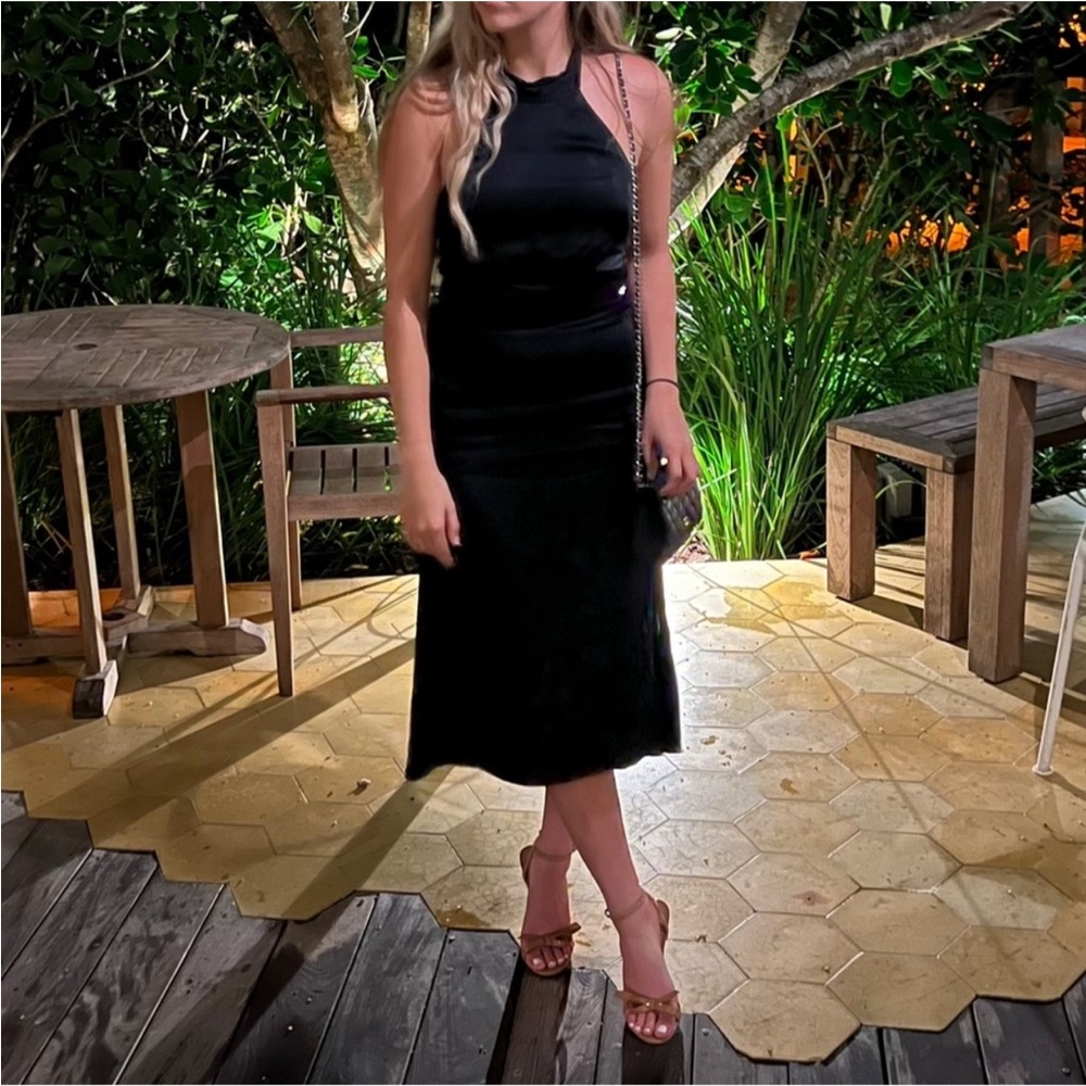 NEW Abercrombie Dreamy Halter Satin Midi Dress Black - XS PETITE